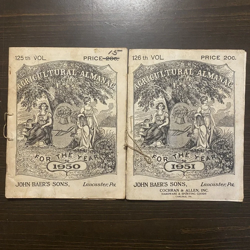 10 Antique Agricultural‎ Almanacs farm 1950-1959 John Baer's Sons Lancaster